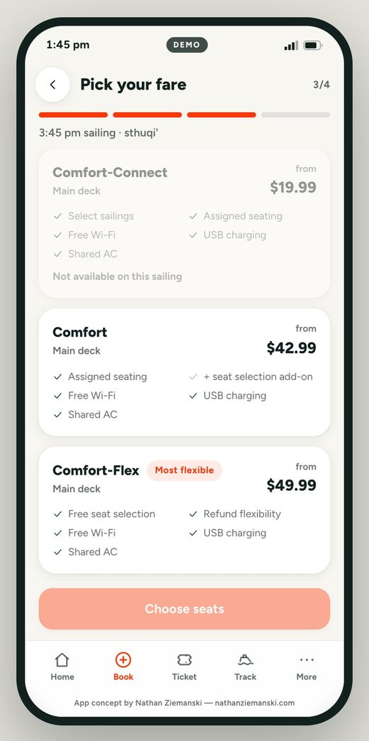 Pick your fare: Comfort-Connect unavailable on this sailing, Comfort, and Comfort-Flex marked most flexible