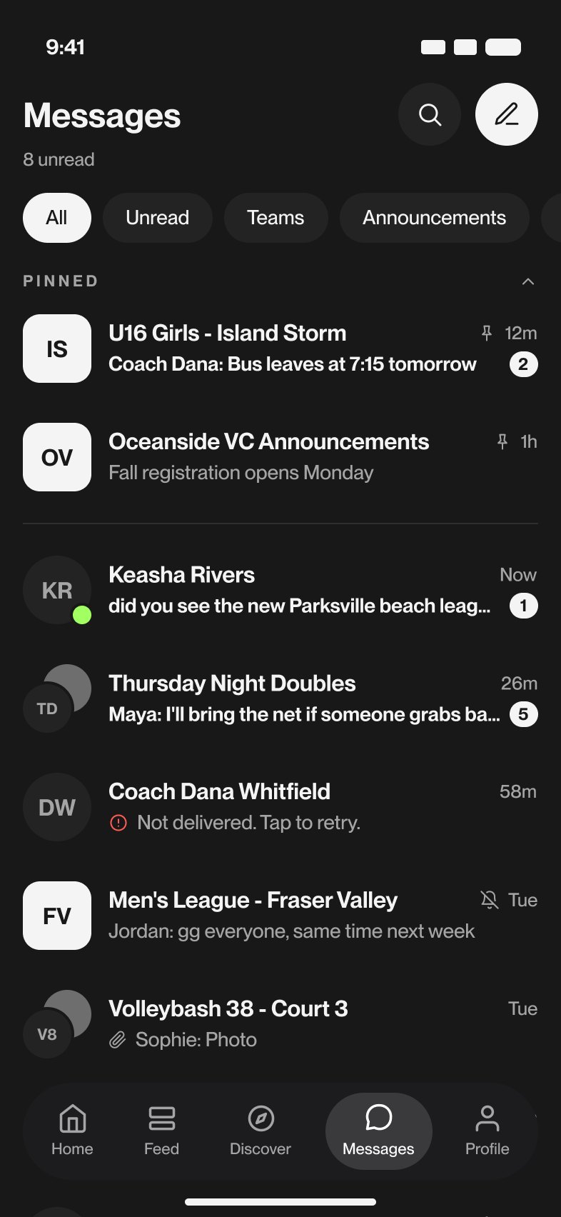The same inbox in dark mode